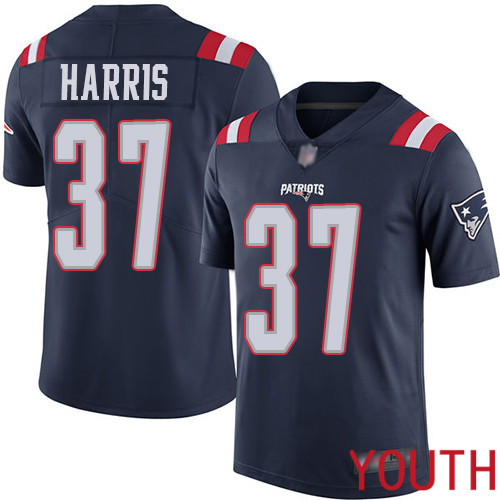 New England Patriots Football #37 Rush Vapor Limited Navy Blue Youth Damien Harris NFL Jersey